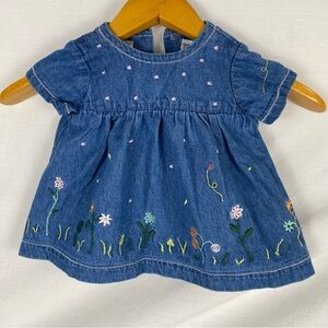 Vintage short sleeve denim dress floral embroidery 6 months